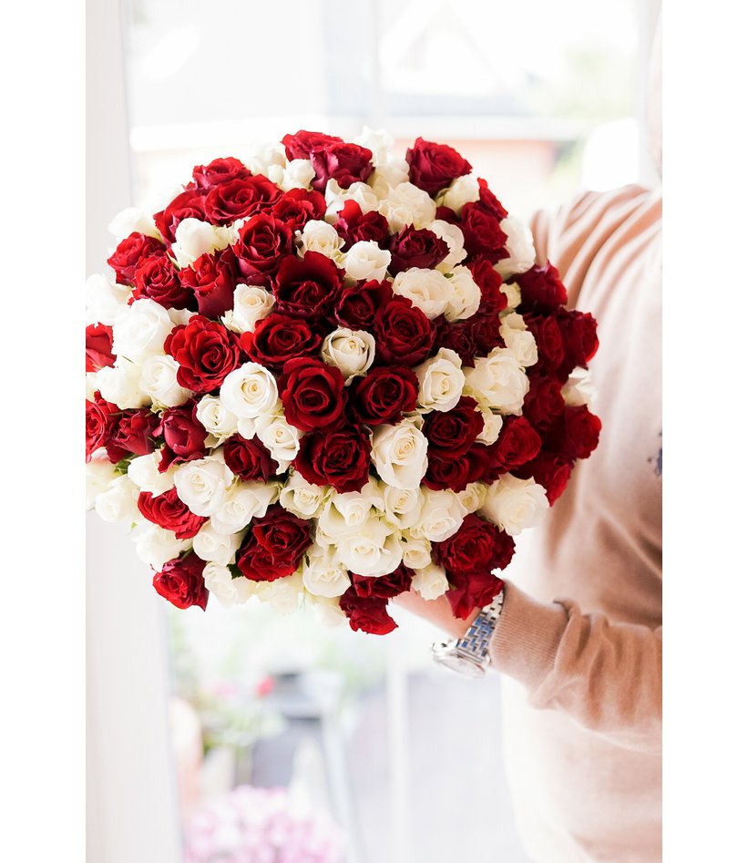 101 krátkých růží, červené + bílé